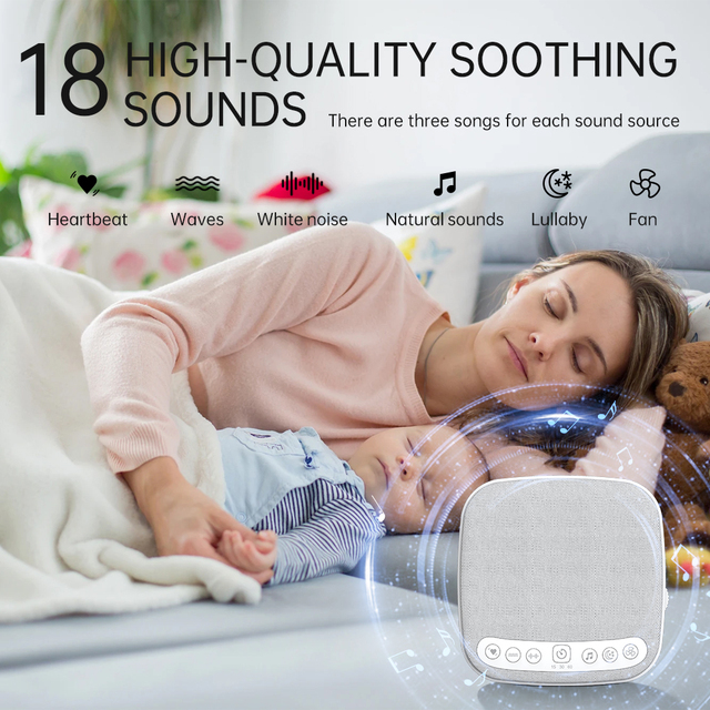 Portable White Noise Machine with 18 Soothing Sounds Timer & Night Light for Baby Sleep Travel & Office Use