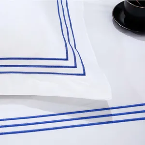 Luxury Hotel Linen 100% Cotton 60s Sateen Fabric Embroidery Bed Sheets Bedding Sets Fitted/Flat Sheet/Duvet Cover/Pillowcases