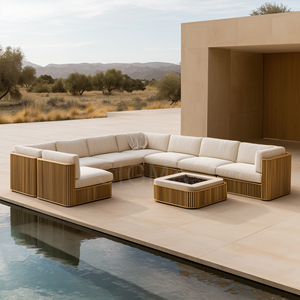 Set di Divani in Legno di Teak Massiccio per Esterni, Mobili da Giardino Resistenti a Pioggia e Sole, per Patio e Cortile - Product Image 2