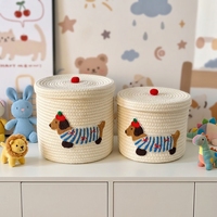 Panier de rangement en tissu durable et écologique au design de dessin animé, avec poignées en corde de coton et couvercle anti-poussière, pour jouets d'enfants, chiot, salon