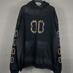 Versione Migliorata del Brand di Moda Parigino B-Class, Felpa con Cappuccio in Cotone Oversize con Ricamo Cola, Stampa Effetto Danneggiato e Tasca con Logo a Fiamma, Autunnale - Product Image 2