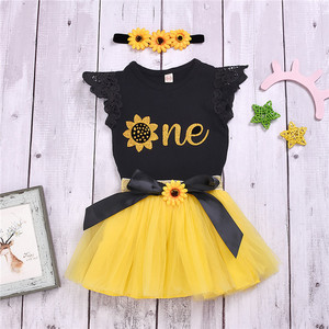 Conjuntos de Vestidos para Niñas, Top con Mangas de Encaje y Letras + Faldas de Gasa + Diadema, 3 Piezas, Traje de Verano para Niñas, Vestido para Niñas Pequeñas - Product Image 2