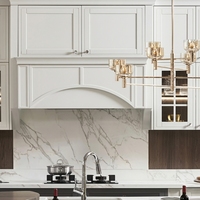 Meubles de cuisine modulaires haut de gamme modernes et personnalisés avec îlot incurvé, présentoir à vin LED, finition acrylique, charnières et robinet pour villa