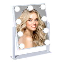 Miroir de Maquillage de Bureau Carré à Cadre Métallique Élégant, Prix Usine, Ampoules LED Simples, Interrupteur Tactile pour Réglage de la Luminosité