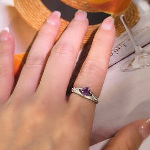 9 Vintage 5mm Square Natural Stone Brushed <b>Adjustable</b> <b>Rings</b> Women's 925 Sterling Silver Gold Plated Evening Wear Jewelry - Product Image 2