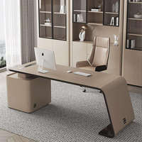 Table de bureau professionnelle haut de gamme avec armoire de rangement et câblage dissimulé, espace de travail de direction au design élégant