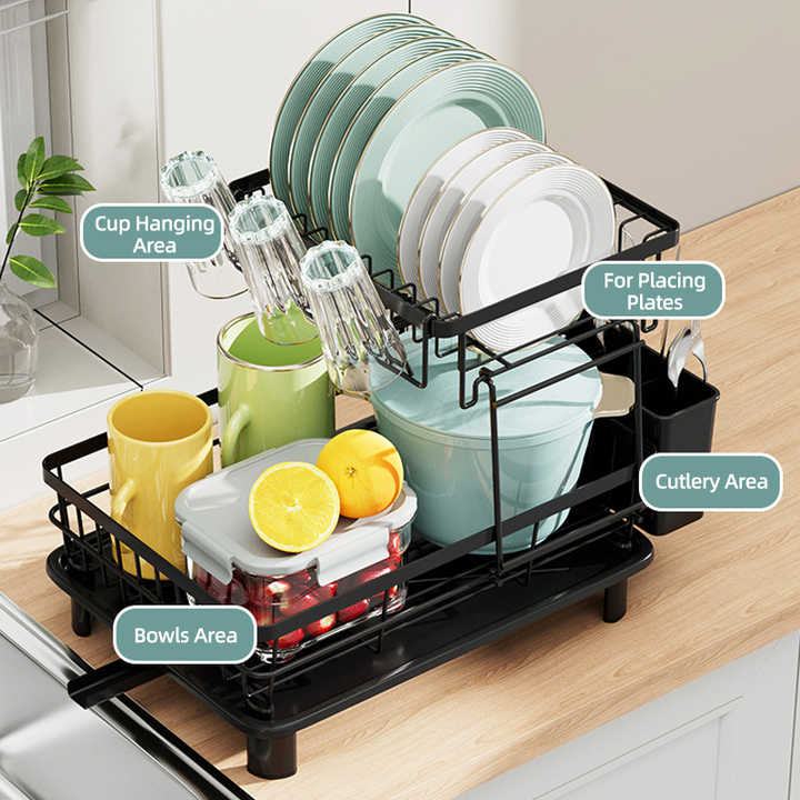 Removable Kitchen Counter 2 Tier Dish Drainer Plate Rack Storage Drying ...