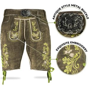 กางเกงหนังแท้สีเขียวเข้มสำหรับผู้ชาย สไตล์ Lederhosen สำหรับงาน Oktoberfest - Product Image 3
