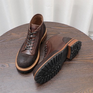 Bottes de motard pour homme à blocs de couleur, bottes de travail d'inspiration rétro, chaussures de marche d'extérieur d'inspiration britannique - Product Image 4