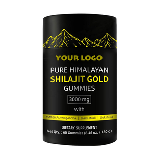 Gomitas de Shilajit del Himalaya OEM, 60 Unidades, 85% Ácido Fúlvico Orgánico Natural, Serie Oro, Paquete de 60 Gomitas, Sin Azúcar Añadido, Para Mujeres Embarazadas - Product Image 1