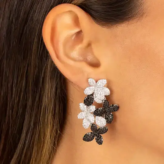 Grande fleur charme goutte à goutte feuille boucles d'oreilles blanc vert bleu noir 5A CZ coloré pavé boucle d'oreille femmes bijoux