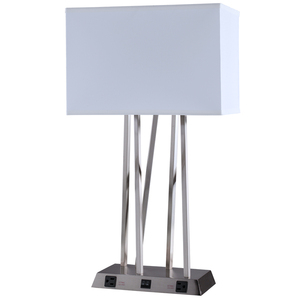 Contemporary Luxury LED <b>Table</b> <b>Lamp</b> for Hotels and Home Round Fabric Shade Stainless Steel Body for <b>Study</b> and Desk Use - Product Image 4