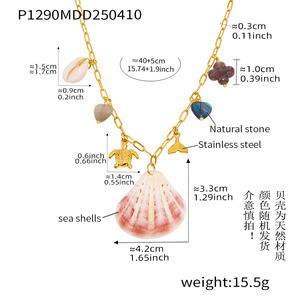 Collar con colgante de acero inoxidable chapado en oro, <span class=keywords><strong>estilo</strong></span> marino, con diseño de concha, sol y estrella de mar, serie Ferris Wheel, accesorio transfronterizo - Product Image 6