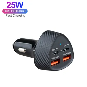 25W Usb C Autolader 4 Poorten Qc3.0 Pd Type C Autolader 25W Snel Opladen Auto Telefoon Oplader Voor Samsung Mobiele Telefoon