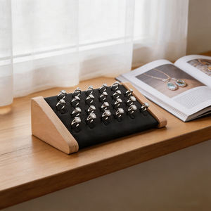 Solid Wood Leather <b>Ring</b> Jewelry Display Storage Trays for Earring Pendent Showcase Stand Holder - Product Image 6
