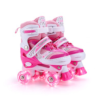 Patins à roulettes en ligne pour filles, débutants, à quatre roues, avec lumières, ensemble complet, double rangée, coque en maille PU, roulements 608z