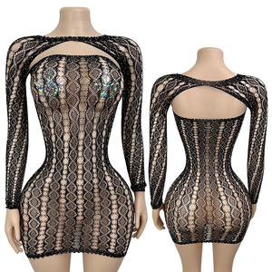 Ballroom Dance Lace Dress 2-Piece Set Shawl Added Fishnet Rhinestones Exotic Dancewear Stripper Club Outfits Spandex/Nylon W.E. - Product Image 1