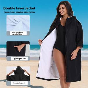 Poncho à séchage rapide à glissière plongée surf équipement de natation absorbant l'eau séchage rapide adulte plage <span class=keywords><strong>peignoir</strong></span> à capuche - Product Image 2