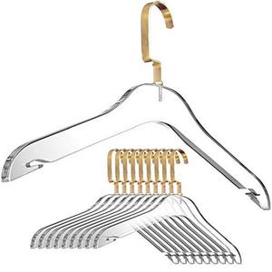 Clear Acrylic Clothes Hangers - Stylish and Heavy Duty .5 Inch Thick Premium Quality Closet <b>Clothing</b> Organizer With Gold Hooks - Product Image 1