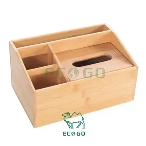 Conception personnalisée écologique porte-papier en bois organisateur de bureau boîte à mouchoirs en bambou avec rangement séparateur - Product Image 5