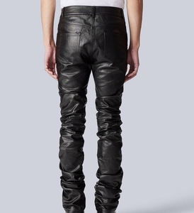 LILUO Jeans in Denim cerato di alta qualità da uomo alla moda <span class=keywords><strong>Skinny</strong></span> da uomo pantaloni in Denim impilati personalizzati con ceretta nera pantaloni da uomo - Product Image 4