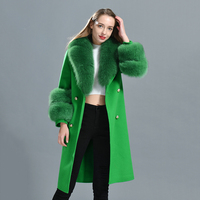 Offre Spéciale dame à la main coudre printemps hiver laine manteau avec vraie fourrure de renard ceinture conception Double visage Long Style femmes cachemire manteau