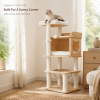 Arbre à chat moderne à 3 niveaux avec condo, maisonnette en peluche douce et poteau à gratter en sisal, mobilier compact pour chat domestique