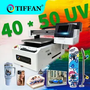 Impresora UV TIFFAN máquina de impresión de cama plana 4050 40x60cm tinta blanca Digital y tinta de Color cilindro impresión impresora UV de cama plana