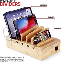 Support de bureau BH en bois, organiseur d'appareils, station de charge en bambou pour plusieurs appareils et chargeur de téléphone portable