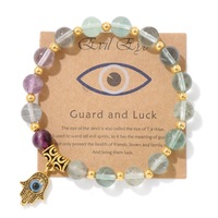 Bracelet Bohème en Pierre avec Breloques Œil Turc et Main de Hamsa, Extensible, avec Carte, Bijou Œil Turc en Pierres Précieuses