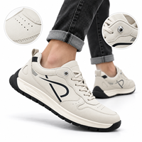 Baskets basses pour hommes à lacets en cuir grainé respirantes avec semelle épaisse et amortissante, chaussures décontractées pour la marche