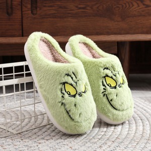 Chaussons de Noël en polyester à motif de dessin animé pour hommes et femmes, <span class=keywords><strong>Grinch</strong></span> vert fourré, chauds pour l'hiver, pour l'intérieur, fabriqués en usine - Product Image 4