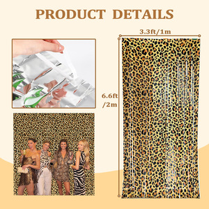 Toile de fond pour photomaton à imprimé léopard pour décoration de fête sur le thème de la nature sauvage, rideau fluide avec franges de 1m x 2m - Product Image 2