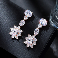 Boucles d'oreilles pendantes tournesol de luxe plaquées or blanc avec zircone cubique 3A, boucles d'oreilles de mariée plaquées or rose pour mariage et bal de promo