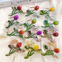Penjepit Rambut Plastik Bentuk Bunga Tulip Buah-buahan, Model Silang, Manis, Model Hiu, Untuk Gaya Half-up, Aksesoris Rambut Wanita untuk Penggunaan Sehari-hari, Promo Hot Sale