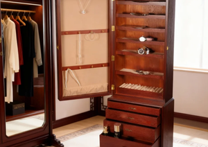Armoire à bijoux rectangulaire en bois avec doublure en velours, multi-compartiments, pour colliers, bracelets et boucles d'oreilles - Product Image 3
