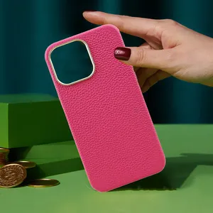 צבע לוגו מותאם אישית אבן חלוק עמיד בפני זעזועים נרתיק לטלפון סלולרי עור אמיתי לאייפון 13 14 15 pro max כיסויי טלפון