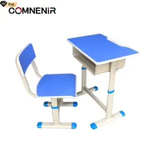 Comnenir Classroom furniture height adjustable desk mdf melamine board desk and chair used school furniture for sale