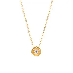 Chris April 316L stainless steel long necklace zircon woman solitaire pendants charms