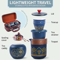 Service à thé Kung Fu portable en céramique avec tasses et théière rapide, dans un sac en cuir, idéal pour les voyages, le bureau ou comme cadeau.