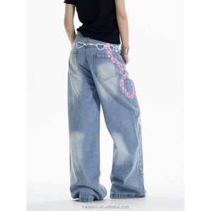 Pantalones vaqueros holgados de alta calidad para mujer, pantalones vaqueros holgados pintados a mano con dibujos animados azul claro para mujer, pantalones vaqueros informales con estampado 3D para mujer - Product Image 5