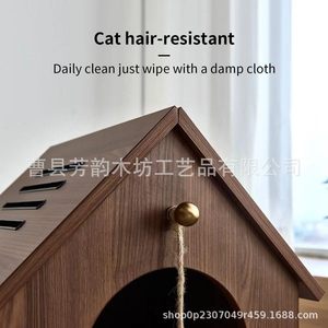 Casa de madera para gatos de interior con juguete de bola colgante, casa transpirable para mascotas para gatos pequeños y perros, uso durante todas las estaciones. - Product Image 5