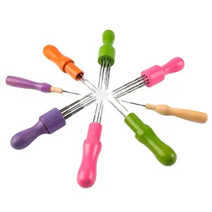Wooden colorful poking needle wool felt poke embroidery pen quick felt multi needle for combing wool knitting tools
