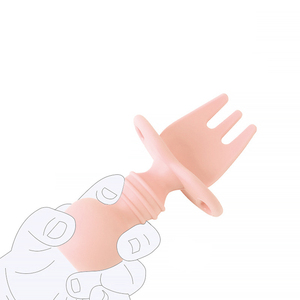 Cucchiaio forchetta in Silicone morbido senza BPA per allenamento per bambini sani 0-12 mesi bambini che imparano a mangiare cibo a manico corto utensile da servizio - Product Image 3
