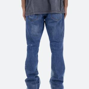 กางเกงยีนส์ทรงสลิมฟิตขาบานแต่งชายขาดสไตล์ลำลองสำหรับผู้ชายสั่งทำขายส่งแบบคัลเลอร์บล็อกสีตัดกัน - Product Image 4