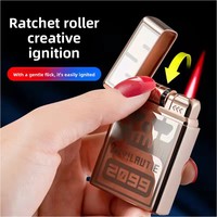 Briquet électronique à induction gonflable CL2102, alimenté au butane, à batterie, en métal, coupe-vent, haut de gamme, pour homme, flamme rose, avec poulie