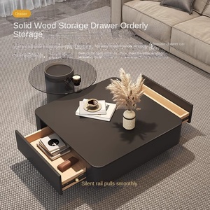 Luce di lusso <span class=keywords><strong>nero</strong></span> High-End di vetro <span class=keywords><strong>tavolo</strong></span> da tè roccia quadrata combinazione di legno tavolino da caffè per moderno semplice soggiorno per - Product Image 4