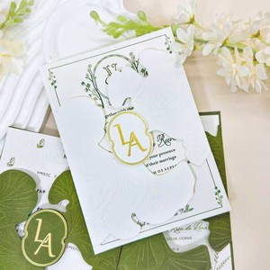 Invitations de mariage en <span class=keywords><strong>feuille</strong></span> découpée au laser vert olive et or, avec enveloppes, pochettes, couvertures, Sweet 16, 5x7, invitation - Product Image 4