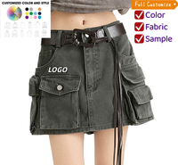 Nouvelle jupe cargo utilitaire en jean Y2K pour femme, style Hot Girl, taille haute, délavée, décontractée, streetwear, respirante, ajustée