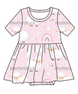 <span class=keywords><strong>Vestito</strong></span> per Bambine in Bambù a Maniche Corte, Nuova Collezione con Stampa Arcobaleno, Tulipani e Farfalle, Morbido e Confortevole per Uso Quotidiano - Product Image 3